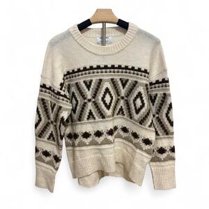 Old Navy Cream and Brown Geometric Sweater